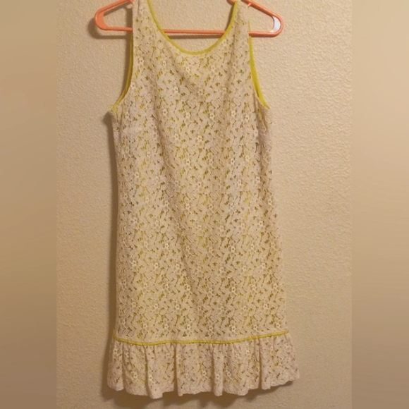 Ann Taylor Loft White Lace, Lime Green Lined Dress, Size 10 - Picture 1 of 9